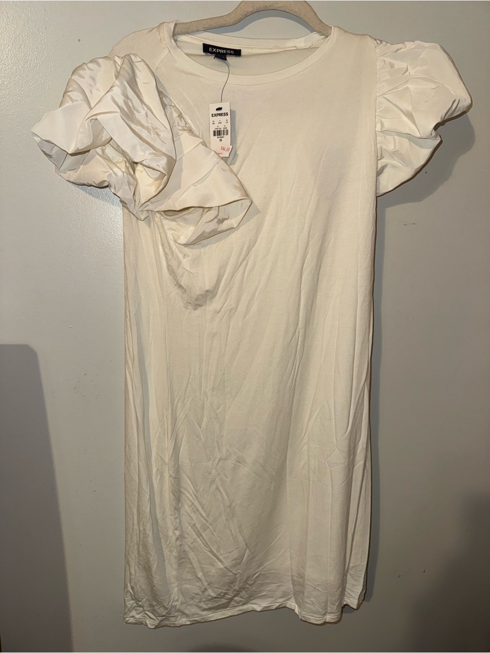 Express Cream Puff-Sleeve Midi Shift Dress